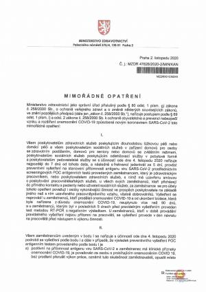 Mimořádné opatření ze dne 2.11.2020