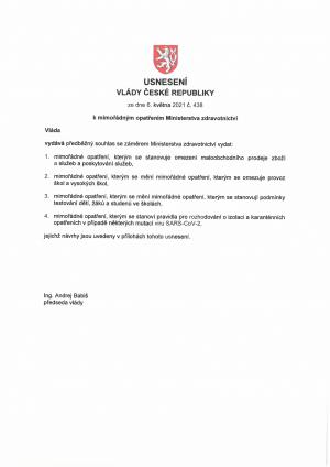 Usnesení Vlády ČR ze dne 6.5.2021 a mimořádná opatření