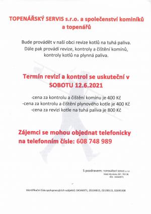 Topenářský servis s.r.o. a společenství kominíků a topenářů bude provádět v naší obci revize kotlů 