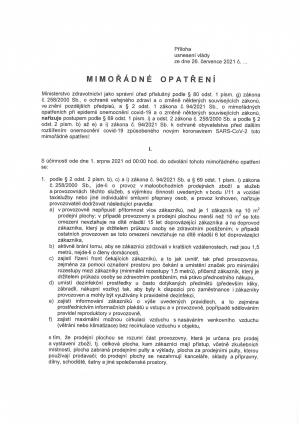 Mimořádné opatření ze dne 26.7.2021
