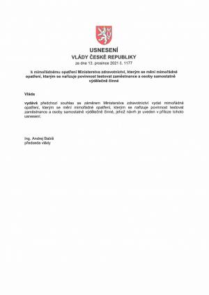 Usnesení Vlády ČR ze dne 13.12.2021 č.1177