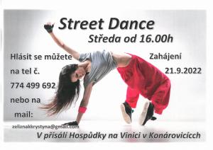Street Dance - zahájení  od 21.9.2022  od 16:00 hod.