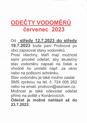Odečty vodoměrů od 12.7.2023 - do 19.7.2023