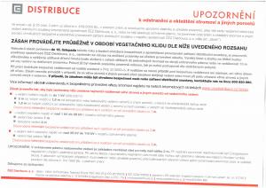 Upozornění k odstranění a okleštění stromoví a jiných porostů