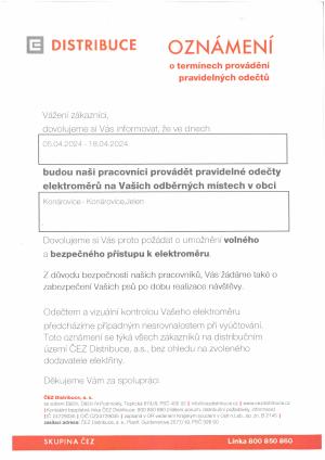 Pravidelné odečty elektřiny proběhnou 8.4 - 11.4.2024