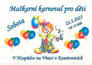 Maškarní karneval pro děti 22.3.2025 